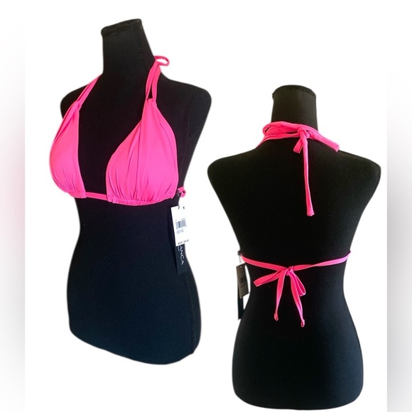 La Blanca Women’s Island Goddess Bright Pink Halter Triangle Bikini Top Size 10 - Picture 5 of 11